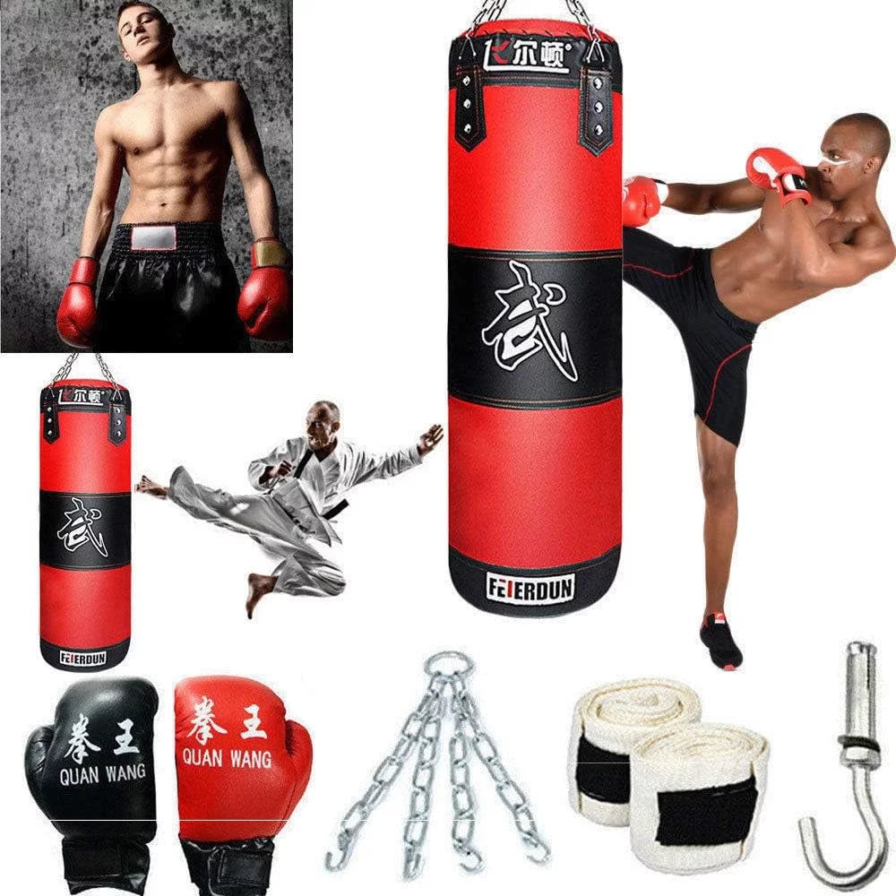 Training Speed Workout, Muay Taekwondo Kick Heavy Bag, Thai Fitness MMA Gloves (Empty), Set Punching Boxing Bag Workout, Training Home Kicking Gym Full Boxing Heavy