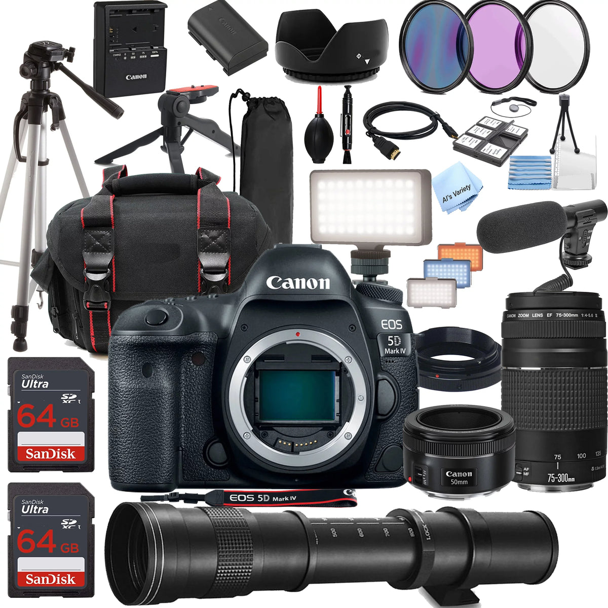 EOS 128GB EF Camera Always DSLR 420-800mm + + IV + 75-300mm (34PC Kit) Super Lens Telephoto Case, + STM Mark Tripod Light + Canon on Filters, Bundle 5D LED More Memory, 50mm w/