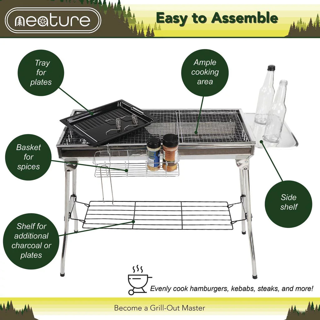 BBQ - Grill 26.8in Tall Foldable Portable Grill Camping for Charcoal Neature