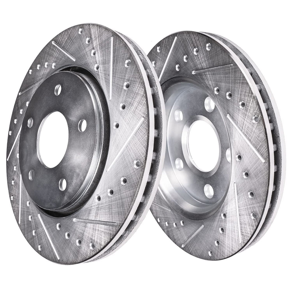 Front 2017-2018 Drilled Hyundai Sport Rotor Ceramic Pads: Detroit Axle Brakes Slotted Kit & Brake Rotors Replacement Santa Fe Kia 2016-2020 12.6" Sorento - Disc for Brake