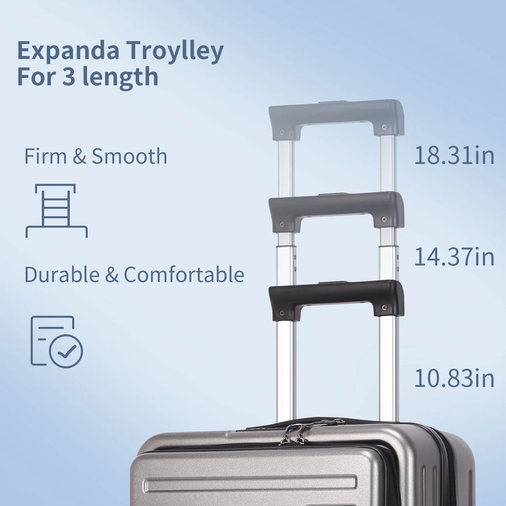 37~41L 20 Pocket Piece 65L,Dark Inch with Spinner ABS+PC with Set, Luggage Only Hardshell Lightweight Laptop TSA Lock Expandle, + 24 Wheels, 2 20/24 & Front Inch Suitcase Grey 20 &