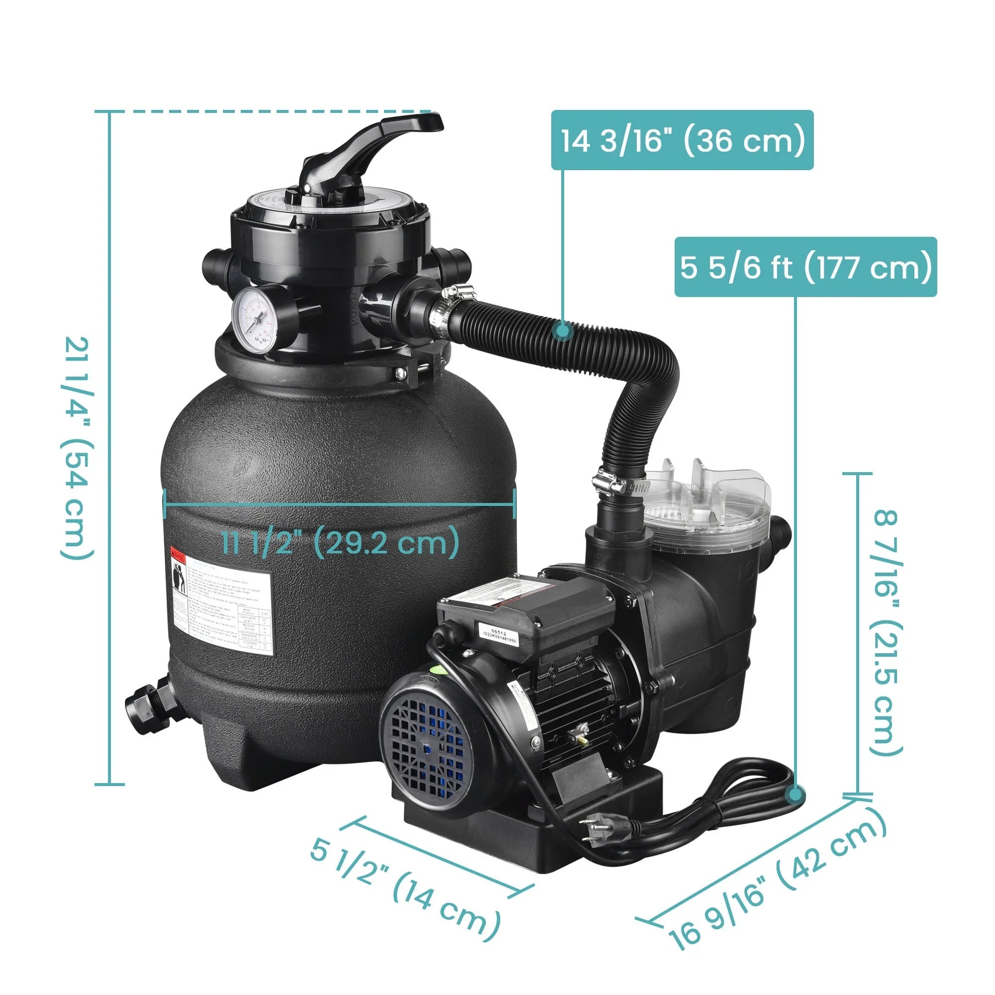 2640GPH Sand Above Strainer Filter Ground w/ Valve Yescom 12" 3/4HP 4-Way Pool for Pump