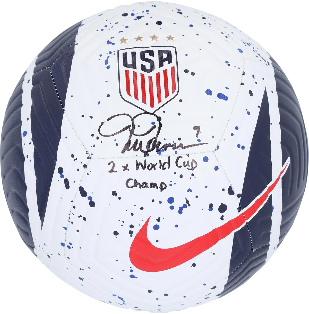 Ball with Cup USWNT "2x - Soccer World Paint Inscription Hamm Mia Splatter Champ" Fanatics Autographed Authentic Certified