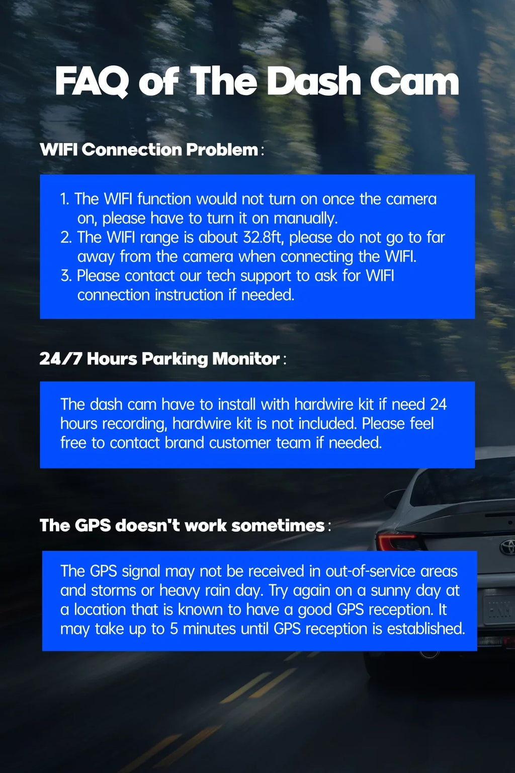 Recording, and Camera Channel Front 3 Inside Car G-sensor, Loop Cam Motion 4K GPS, Parking Monitor, Rear Vision, TOGUARD Night Rear IR Camera Front Detection with Dash Dash