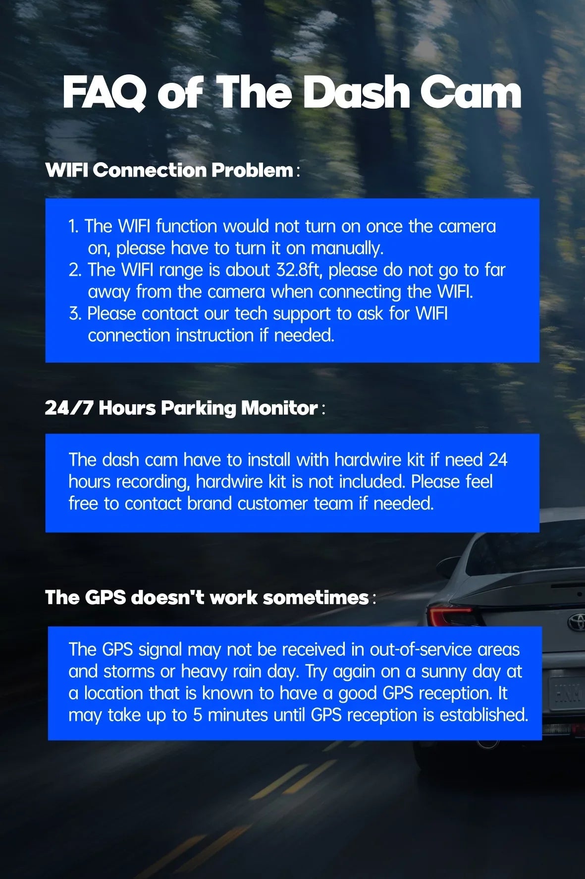Recording, and Camera Channel Front 3 Inside Car G-sensor, Loop Cam Motion 4K GPS, Parking Monitor, Rear Vision, TOGUARD Night Rear IR Camera Front Detection with Dash Dash