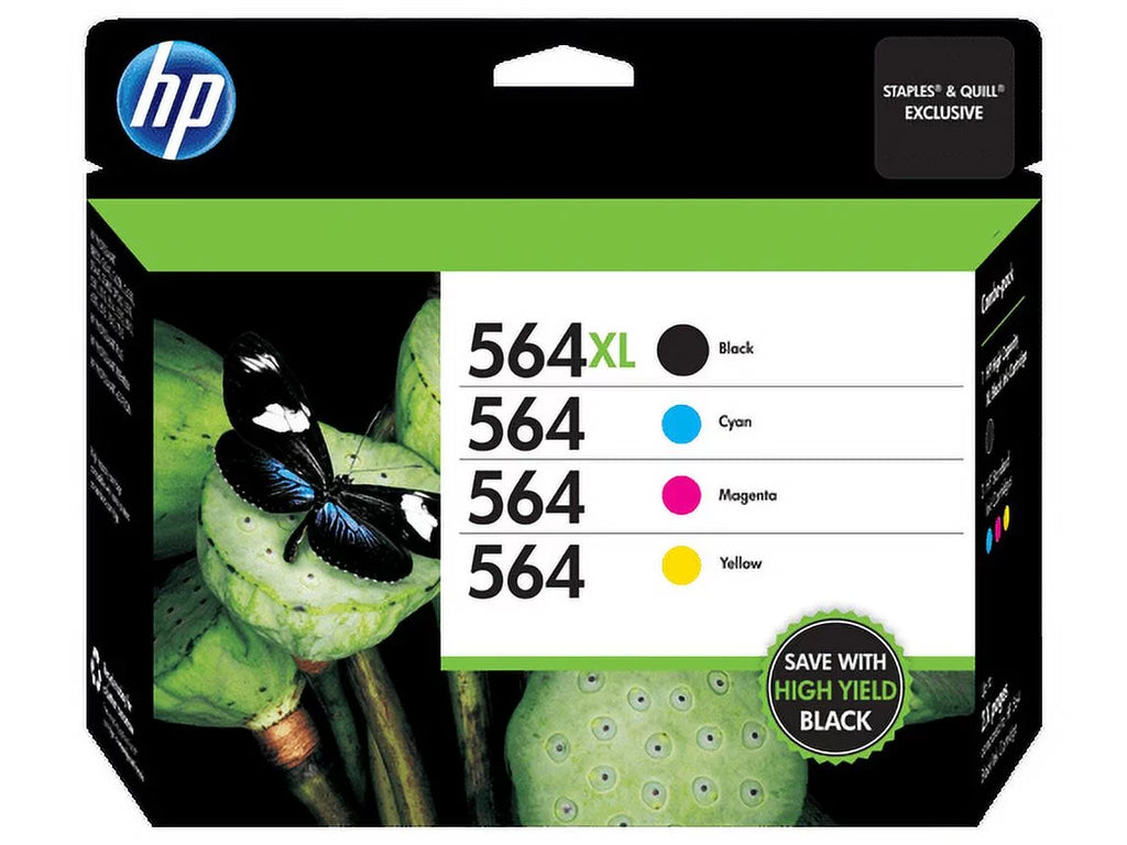 564XL Ink Black HP of High-Yield Cyan/Magenta/Yellow and 564 HP 4 Cartridges, Pack