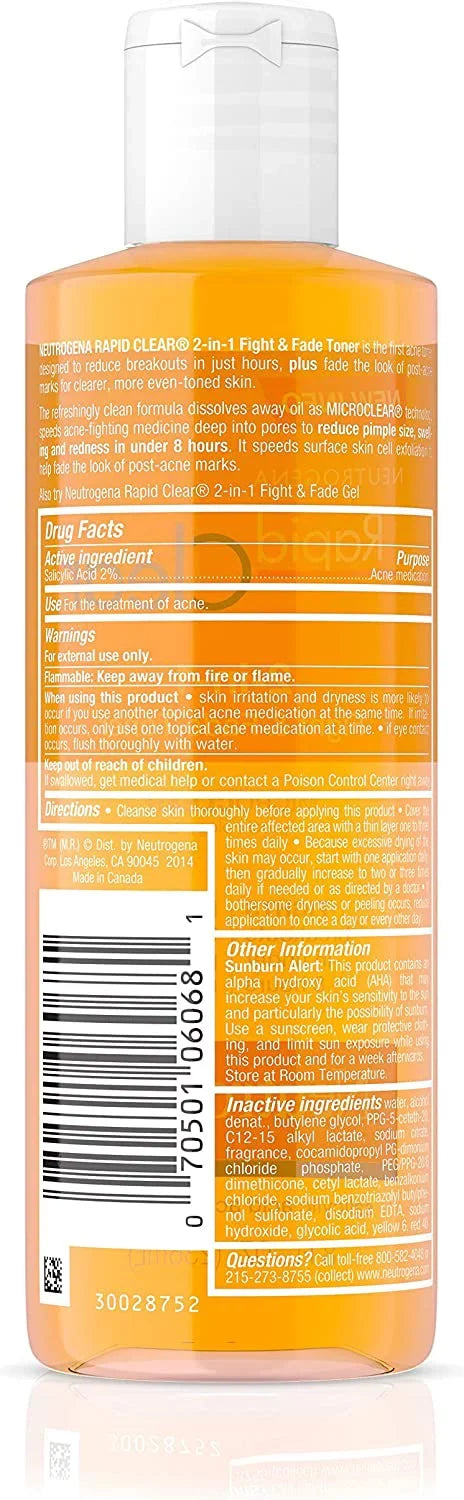(Pack Clear Neutrogena Fight & 2-in-1 8 Fade Toner of Rapid 2) oz