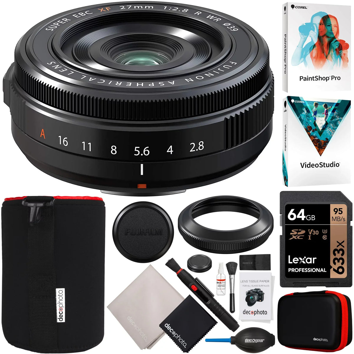Video Fujinon Lens X Gear Protective 27mm 16670170 Bundle R XF Digital Lens 64GB With + Software F2.8 Photo Mount Deco Case & Kit WR Cameras Accessories Memory for + Card Mirrorless