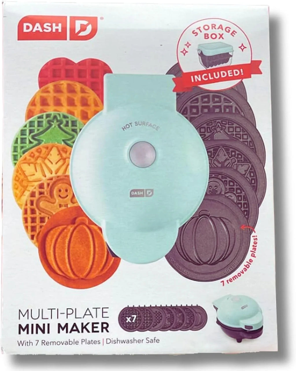 7 Dash Maker Storage Waffle with a and Mini Plates Waffle Iron Removable