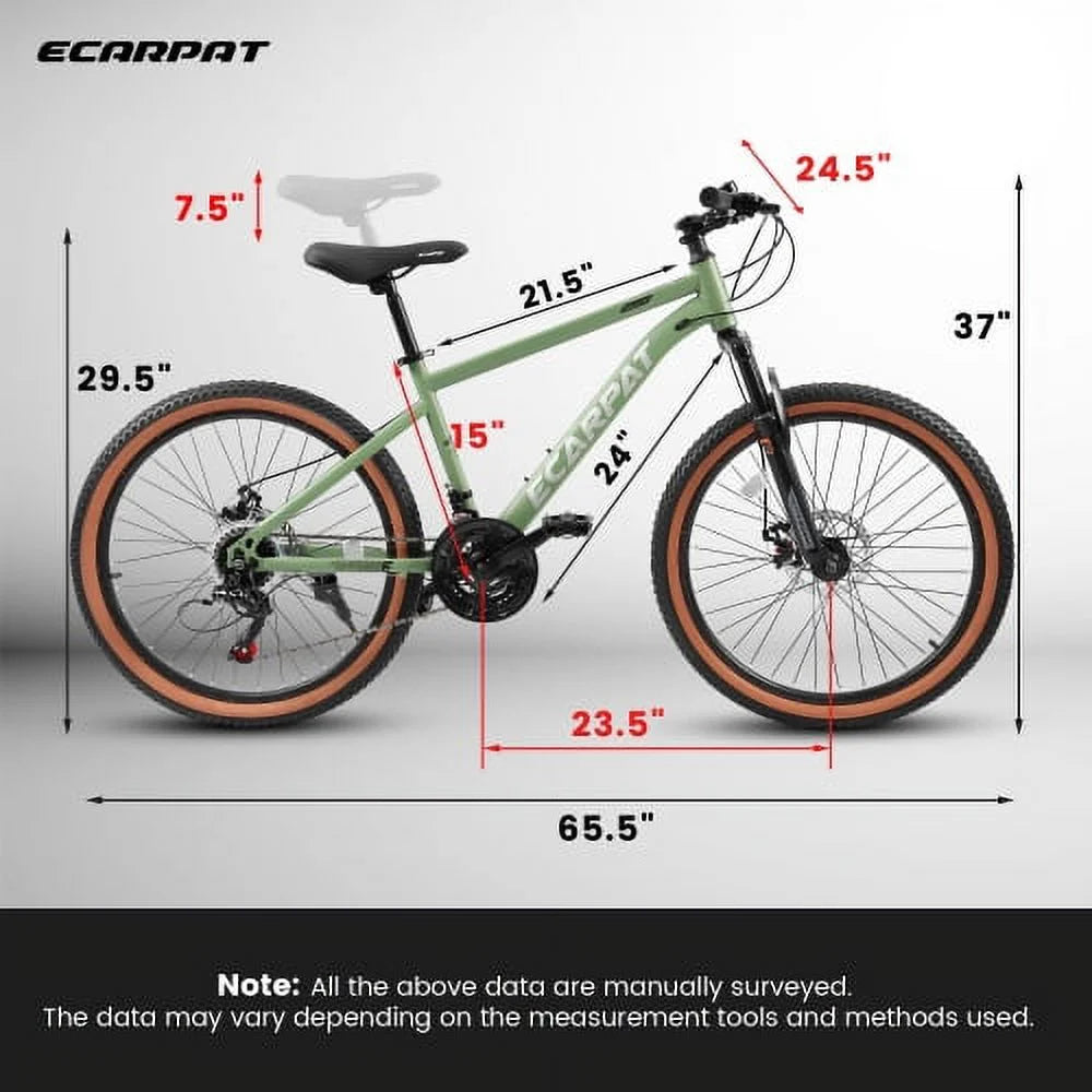 Carbon Commuter Shifter Front Trail Bike, Mountain Bike 21-Speed Mens Mountain City Thumb Womens A24301 Bicycles Brakes Ecarpat Wheels, 24 Fork steel Frame Disc Inch