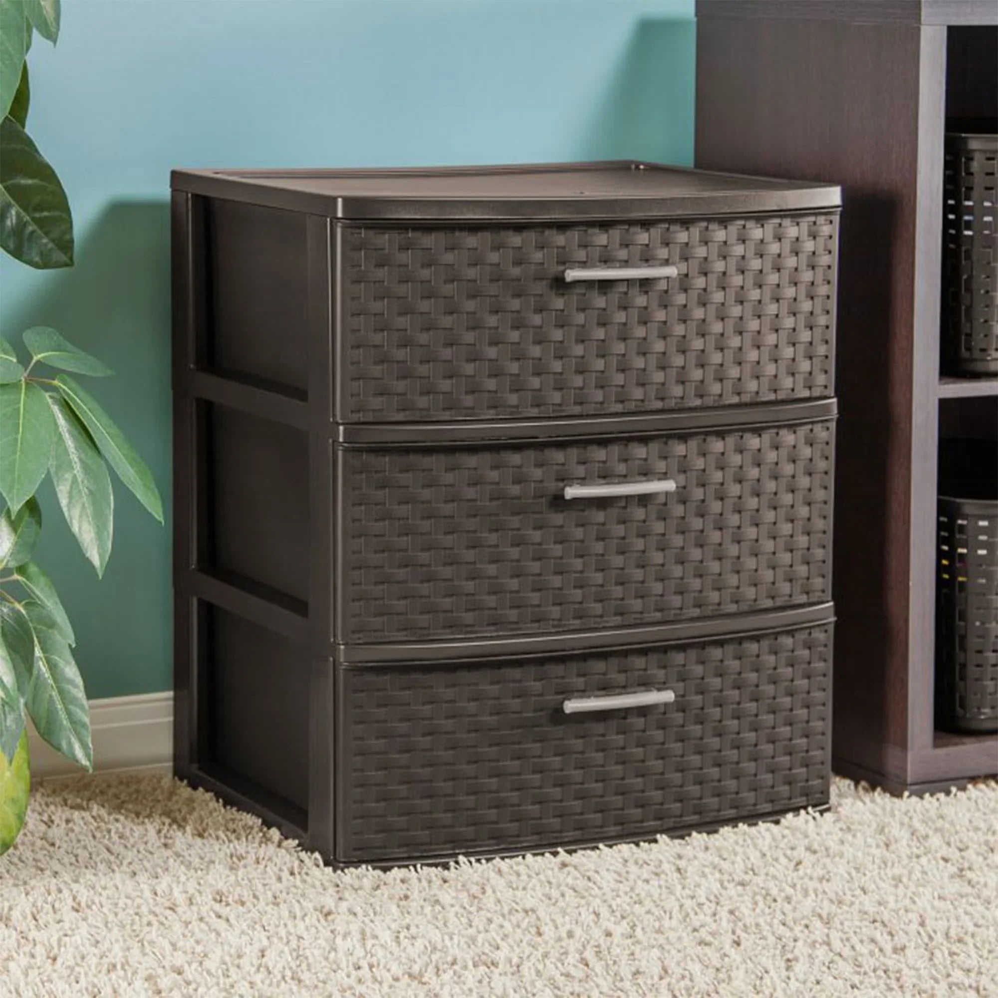 Design 3-Drawer of Weave 1 Wide Brown, Tower, Case Storage Sterilite