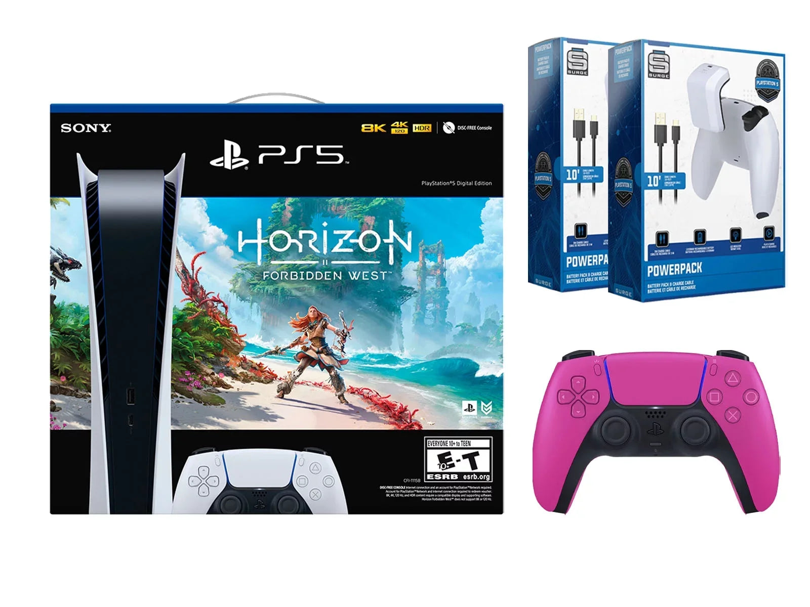 Digital West Pink Controller Surge Battery Forbidden 5 Pack Horizon Playstation Charge Cable Bundle Pack with 2 with Extra &