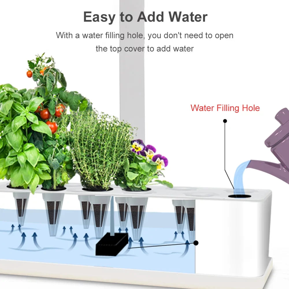 Kitchen Hydroponics Office System with Smart Automatic 2L 15W Adjustable Pods 9 Tank Timing Kit Herb Home Smart for Height Indoor Pump Growing Grow Garden