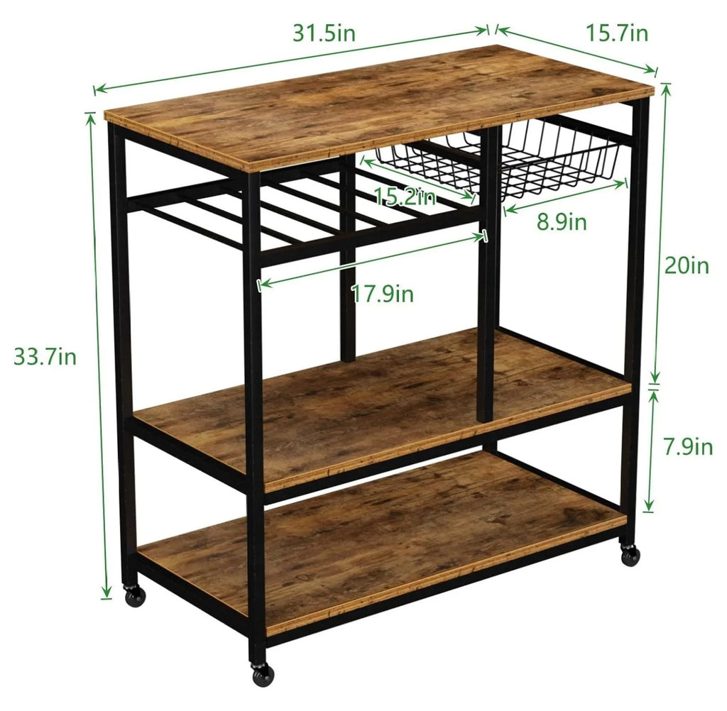 3 Cart Dark for Rack Wheels Carts Brown Tier Kitchen Bakers Station, Serving on Storage oddfain Utility Coffee Cart Bar exterior Microwave with Rolling Kitchen