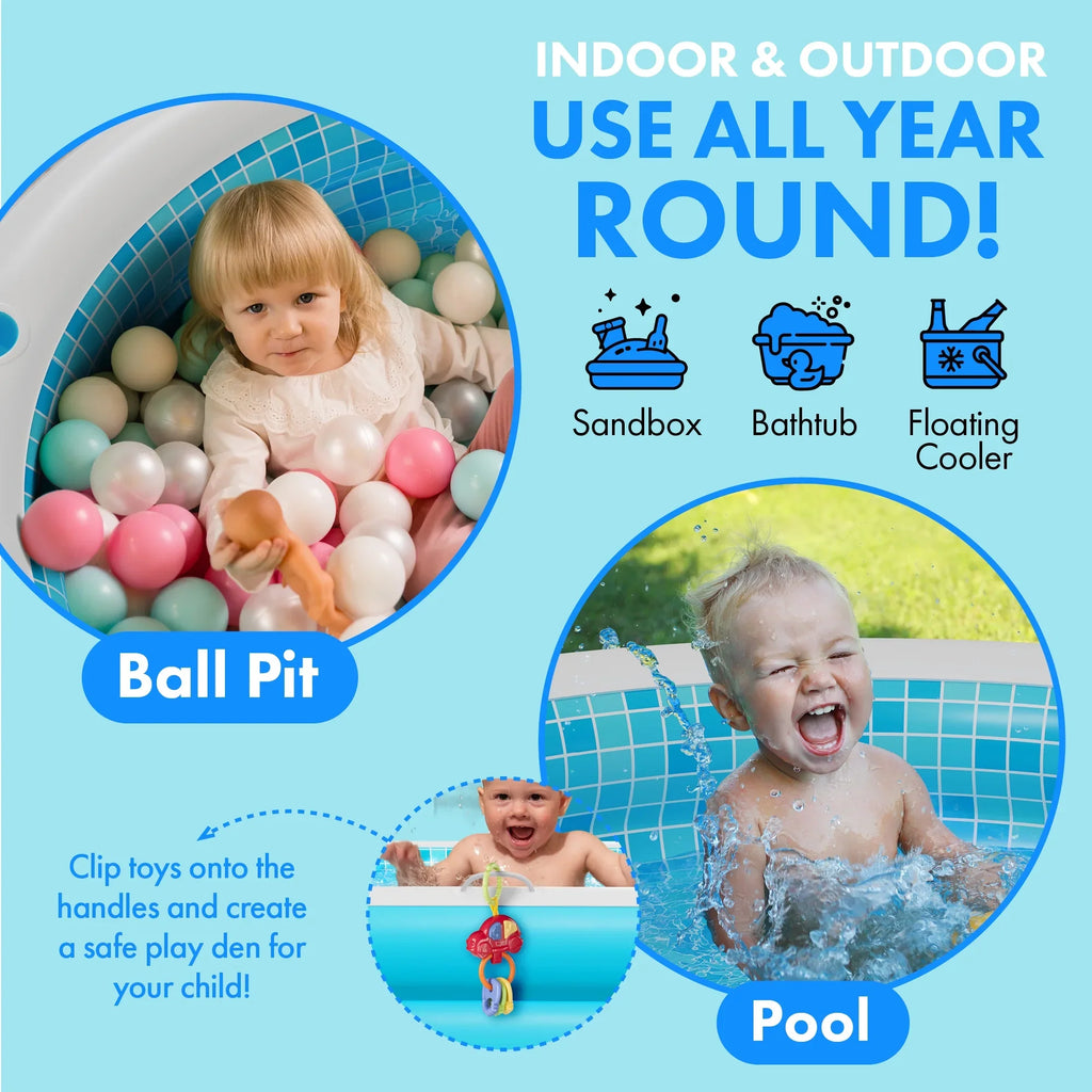 7 60"x22" and with Ages for Up and - 5 Drain Kid Kids Round 6 Large Perfect 4 with Adults Pool Blow Grip Handle Padded Floor Swimming Kiddie Bars Pool Round 8+ Inflatable