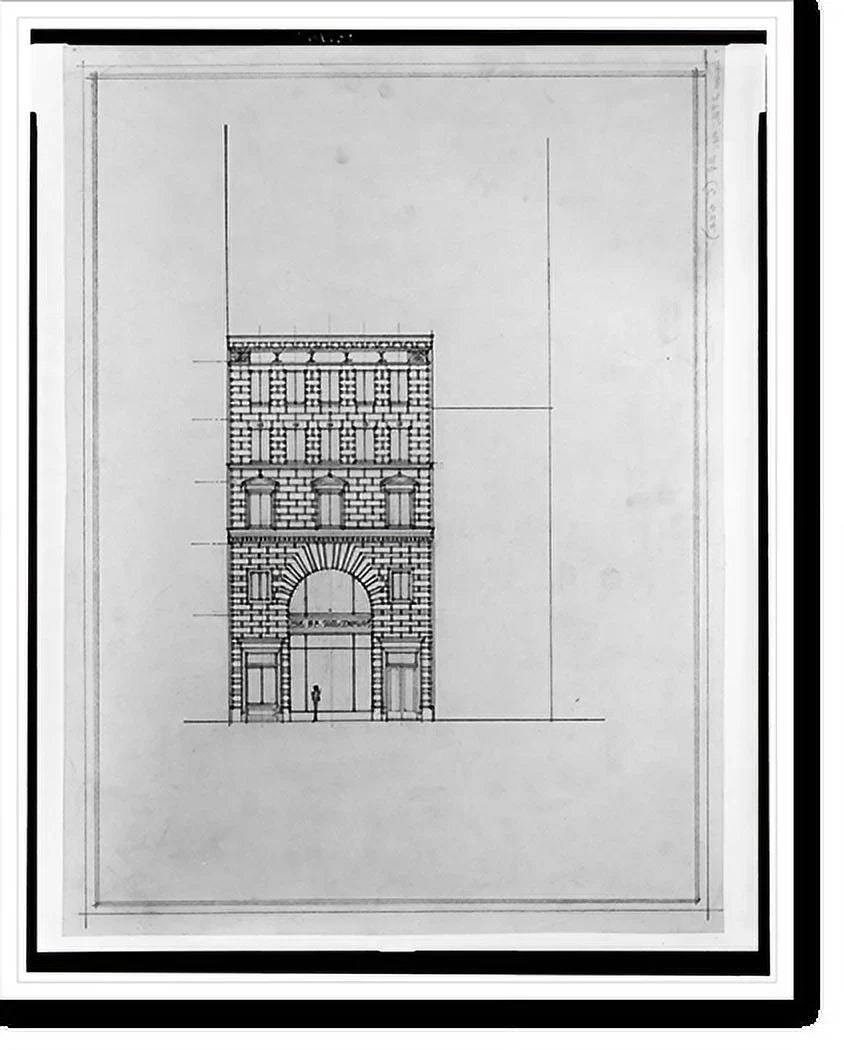 buildings 21-7/8" Front B.F. N.W., 17-7/8" Saul D.C.). (15th Washington, [Two elevation], Historic Print, Street, Framed office for x