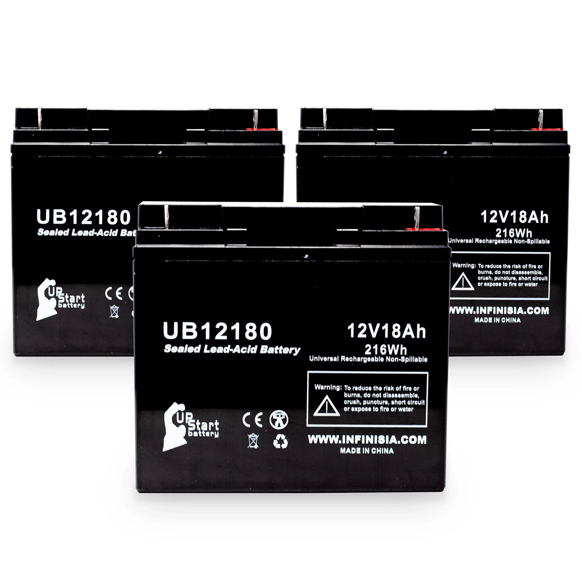 Sealed T4 (12V, Compatible SLA) Acid Battery - 18000mAh, Replacement - Terminal, DATASCOPE 18Ah, UB12180 Pack Universal AGM, 14600003401 3x Lead Battery