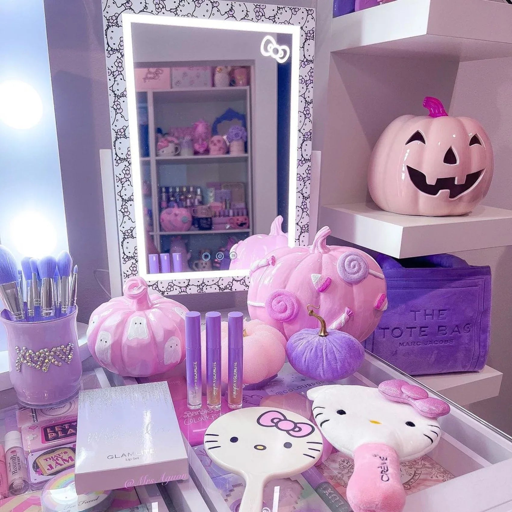 with LED 3X Mirror Iron Lights (White) grade Makeup Frame Swivel Cute Mirror Impressions Tone and Vanity Mirror, 360 Hello Tri Degree Magnification, Lighted and Touch with Vanity Kitty