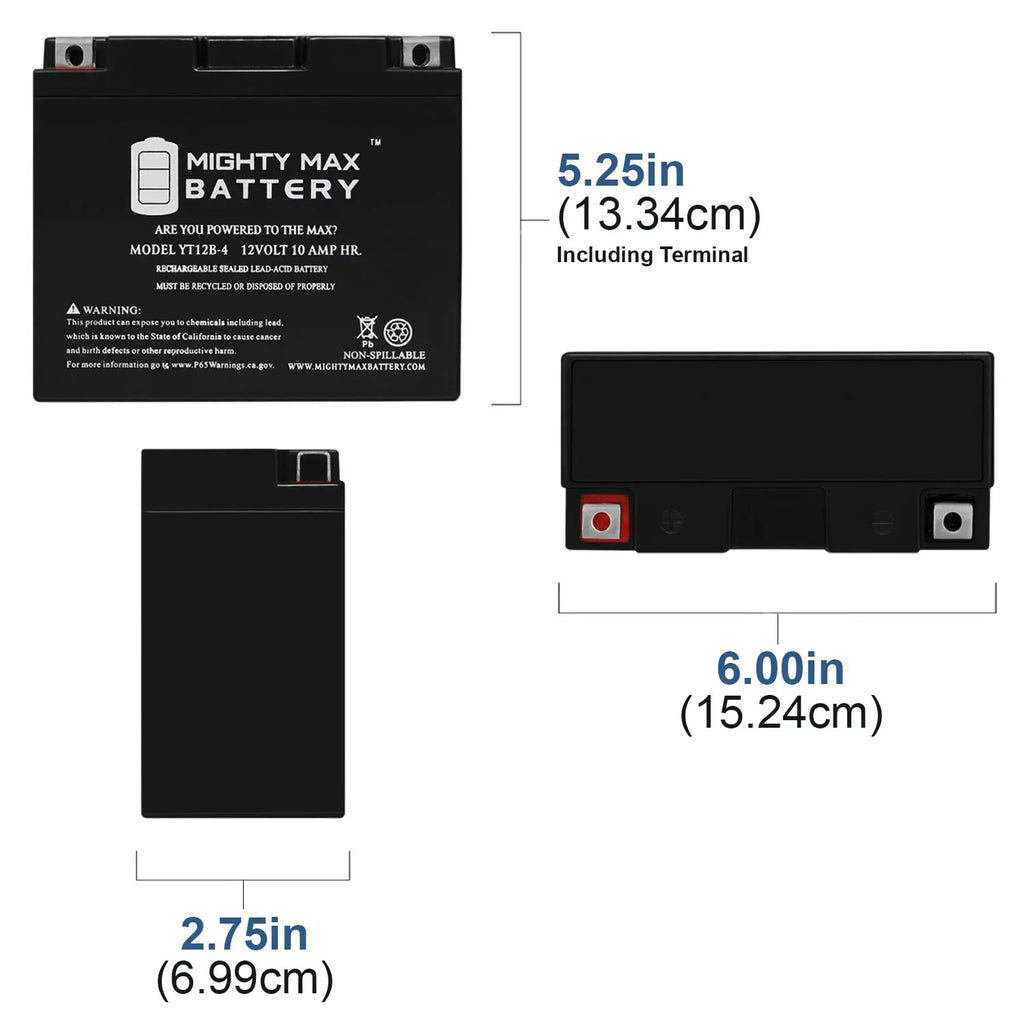 Max YT12B-4 Battery SLA GT12B-4 Power Replacement 10Ah for 12V