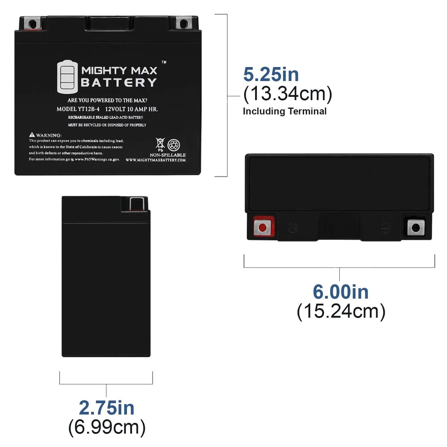 Max YT12B-4 Battery SLA GT12B-4 Power Replacement 10Ah for 12V