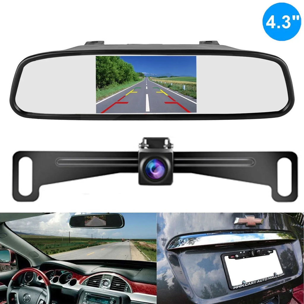 Rear Camera HD Backup Plate System Monitor Parking View 4.3inch License Car Reverse
