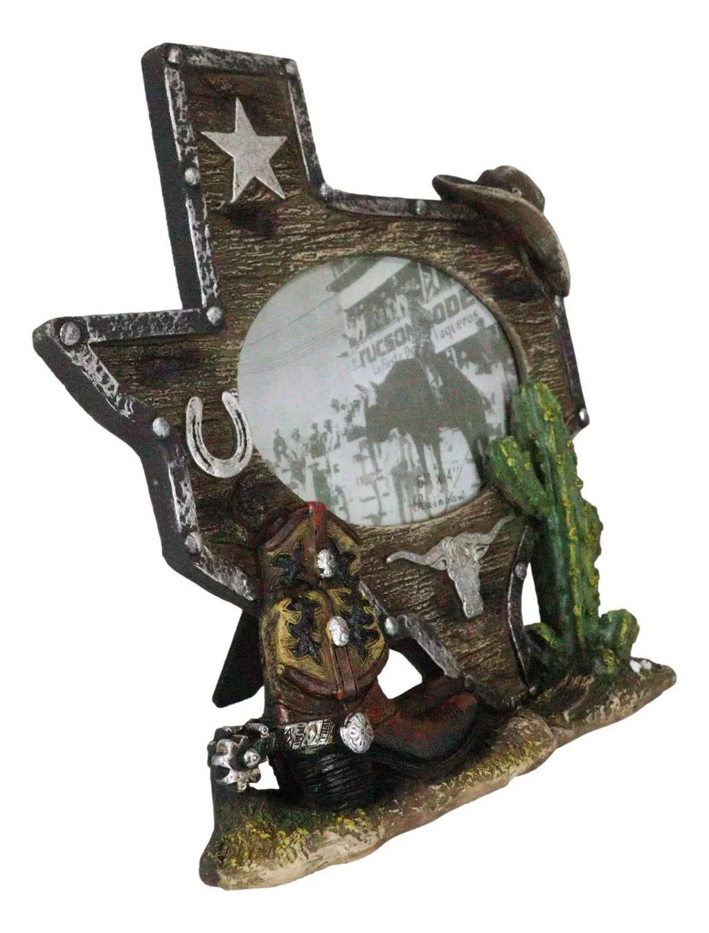 Map State Texas Rustic Cactus Picture 4"X6" Longhorn Boot Western Cowboy Frame