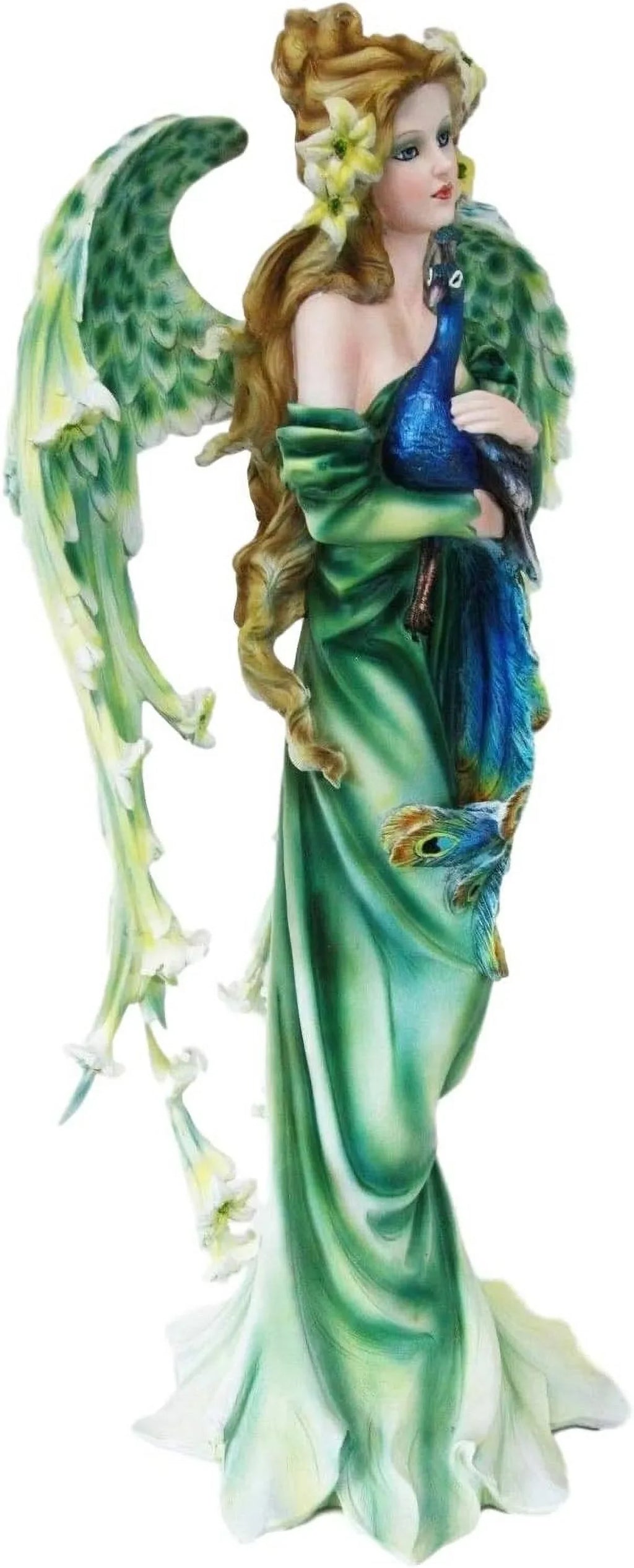 Collectible Figurine Faery 21" Garden Tall Pixie Iridescent Decorative Peacock Train DIY Fairy FAE Mother Magic Large Green Statue Fantasy Faries