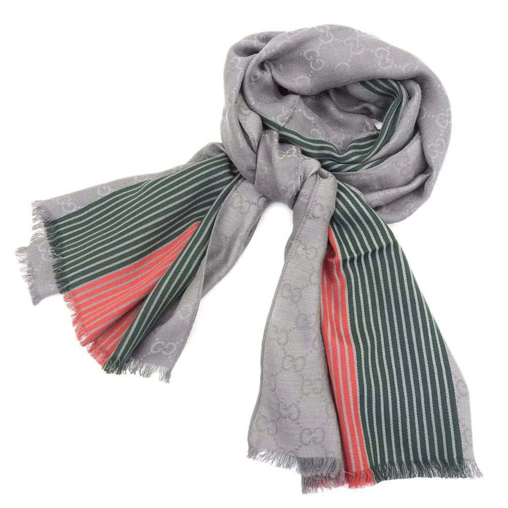 Pre-Owned Gray,Green,Red Silk Stole (Good) Men,Women Cotton Color