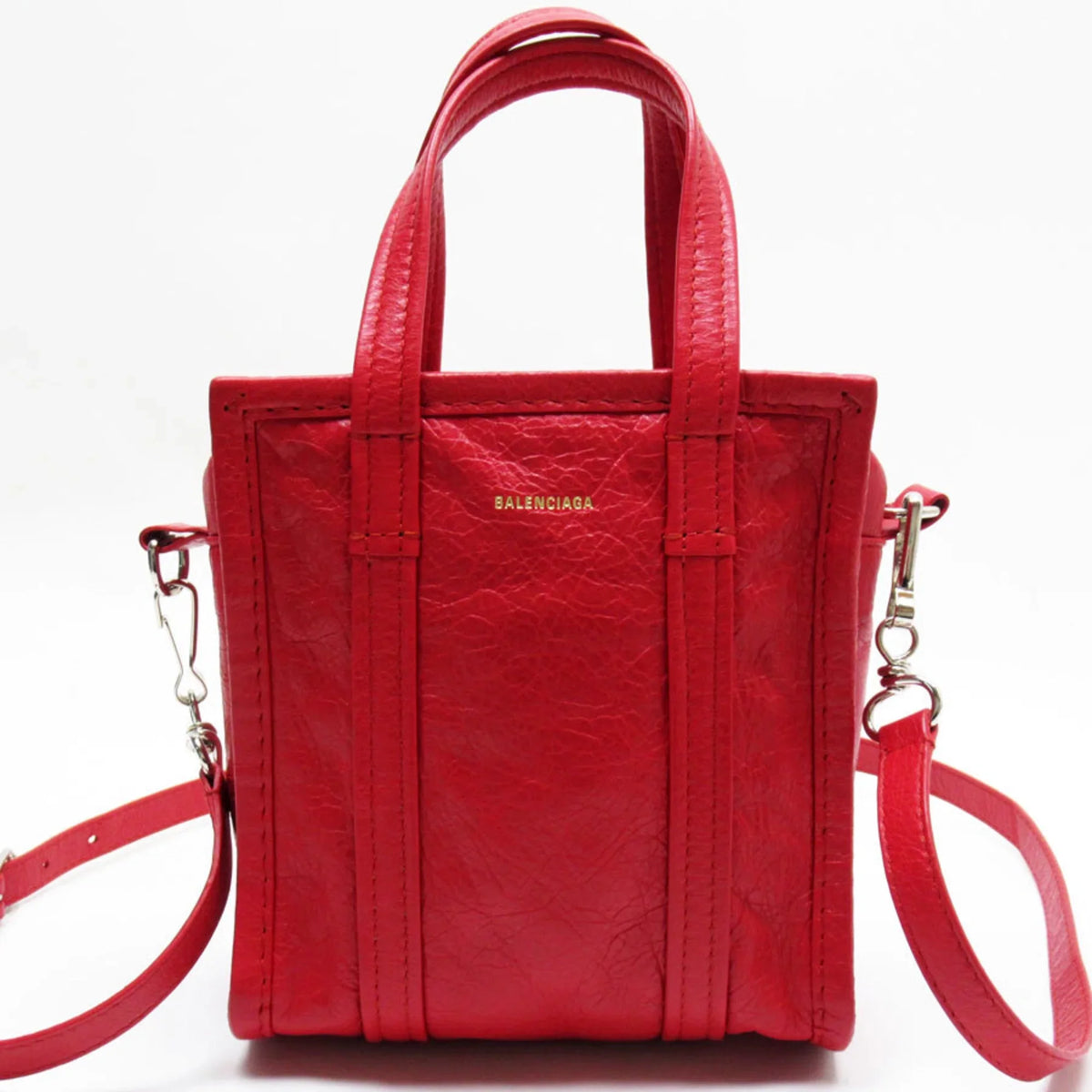 Pre-Owned Leather Ladies Bag Shoulder Silver BALENCIAGA (Good) Red Bazaar Handbag XXS Shopper