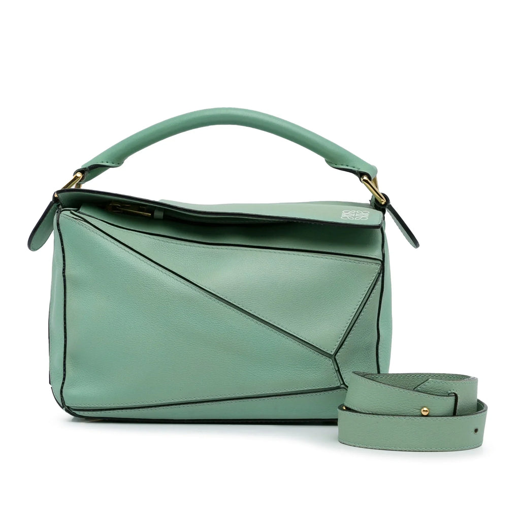 Leather LOEWE Unisex Authenticated Satchel (Good) Puzzle Pre-Owned Small Calf Green