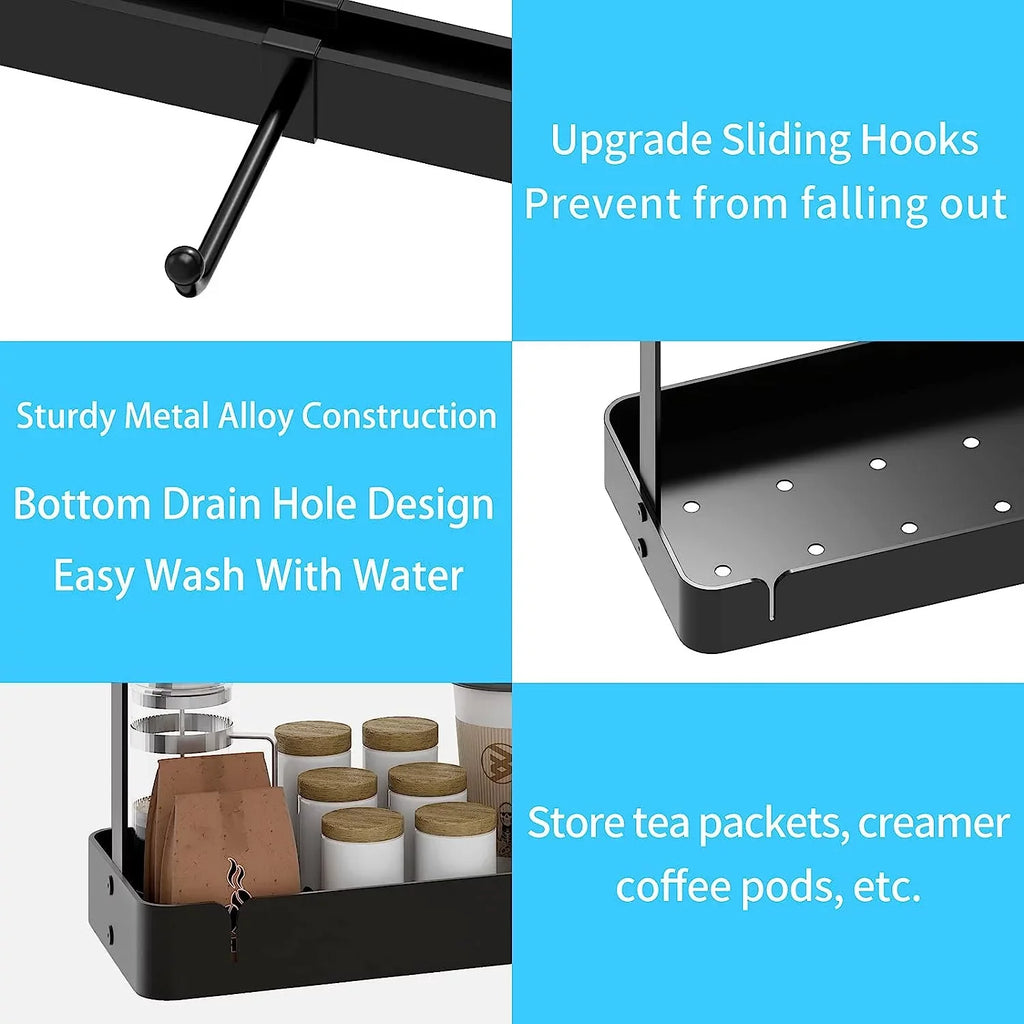 Cup Hooks,2 Holder Holder Storage Countertop, Movable Tier Mug Rack Mug with Coffee 16 Coffee BOIVSHI Tree Cup Black Holder Base Hooks with for
