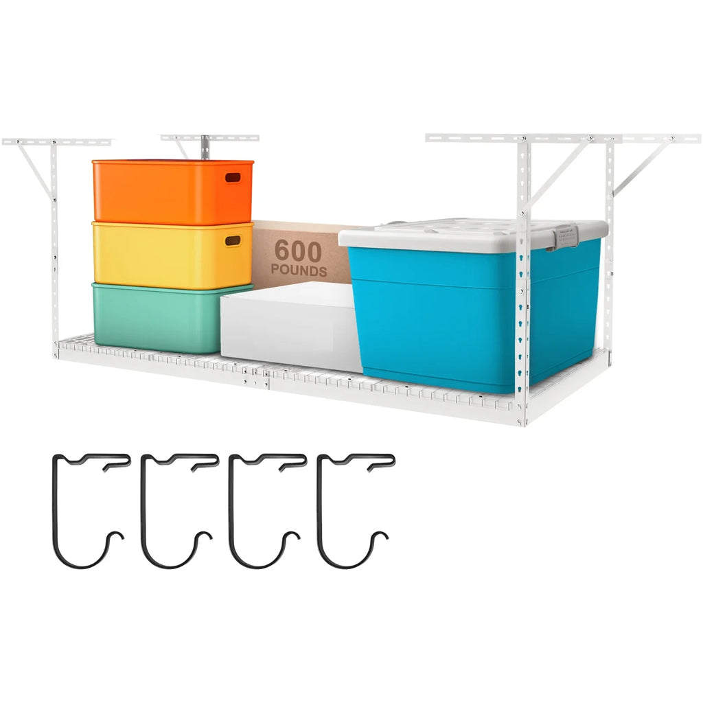 Storage 600 White 48x96" Rack Rack Ceiling lbs Overhead Adjustable Garage SKYSHALO