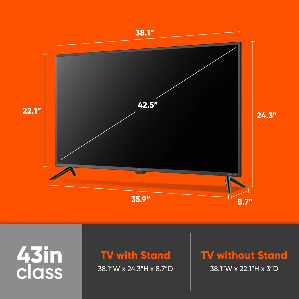 TV onn. FHD Roku Smart LED Class (1080P) (100069992) 43”