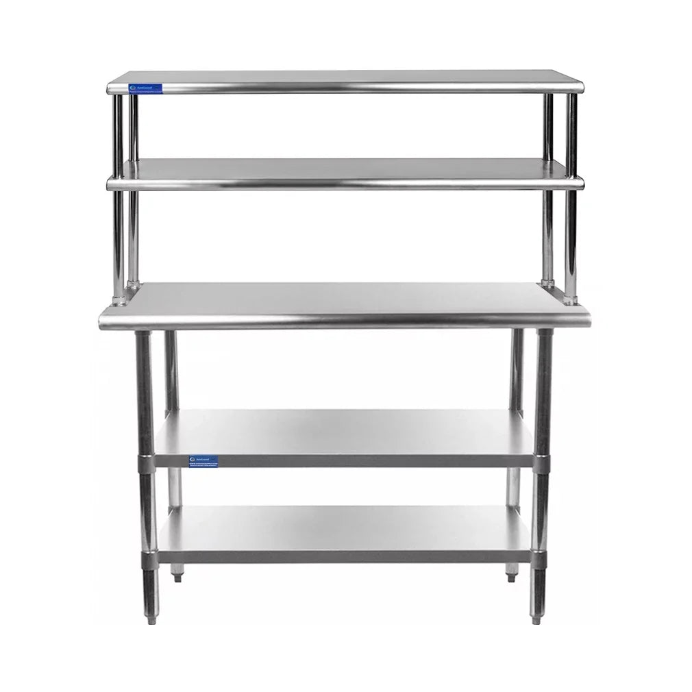 | Double Combo Table 12" | Shelving x Overshelf Table With Prep Metal Wide Kitchen Tier 30" Shelves 14" & Steel Two Work Stainless