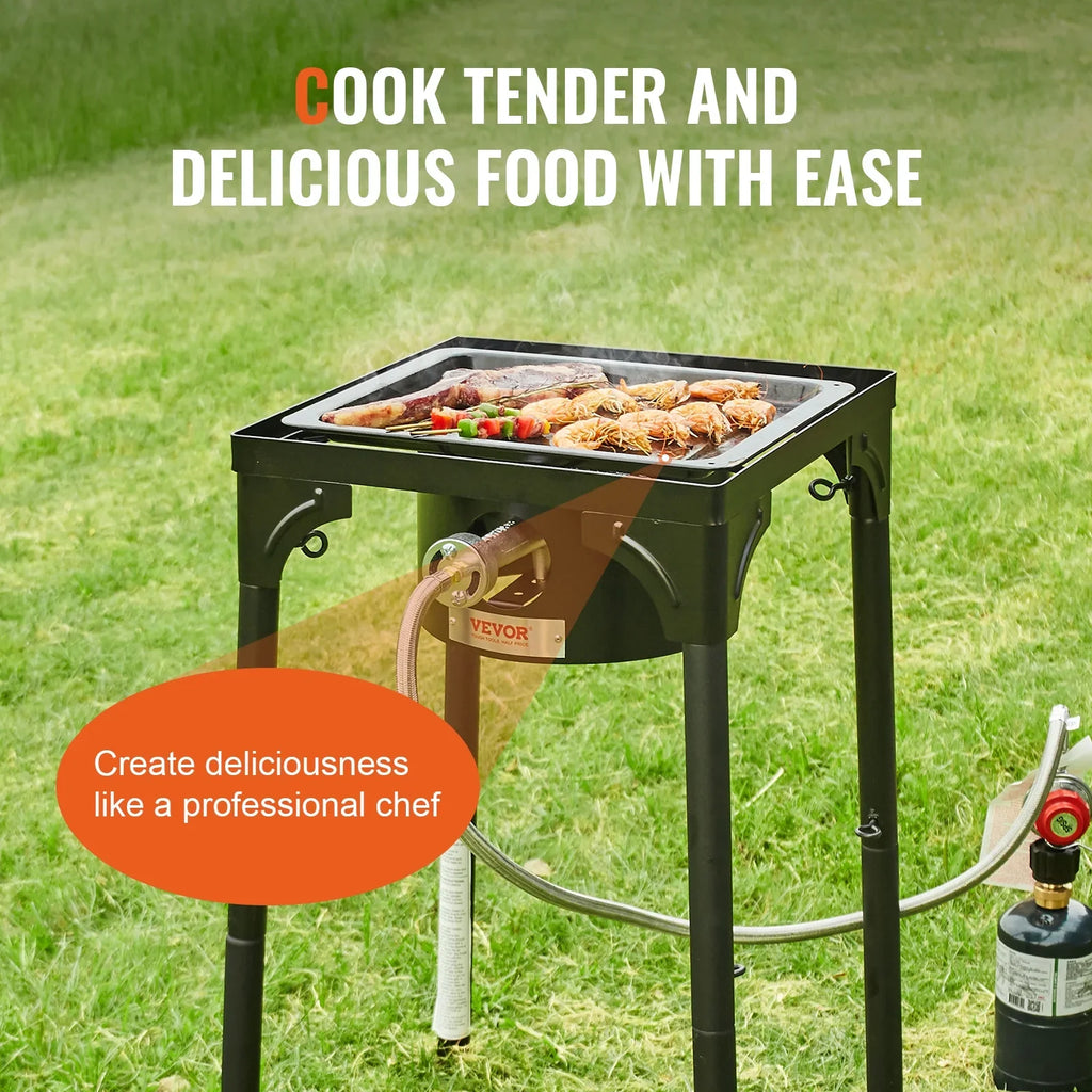 Burner Duty Camping Stand 30000BTU Legs Adjustable Gas Portable Gas Regulator, BBQ & w/Detachable Cooker Stove Heavy SKYSHALO Single Cooking PSI exterior Propane Burners Stove Cooker