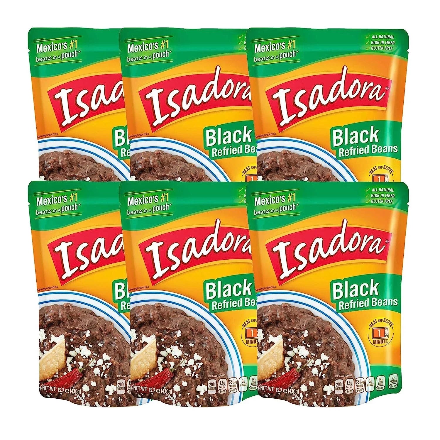 Beans, Refried 6 Beans Isadora 15.2oz Pouch (Black Pack)