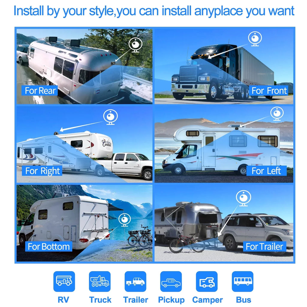 A9 View Monitor, HD camera Backup with DVR 9’’ for RV Side Trailer Backup System Camera IP69 Camera Advanced Function Split Screens Car Truck RV Quad 4 Record Box Large eRapta Waterproof Rear and