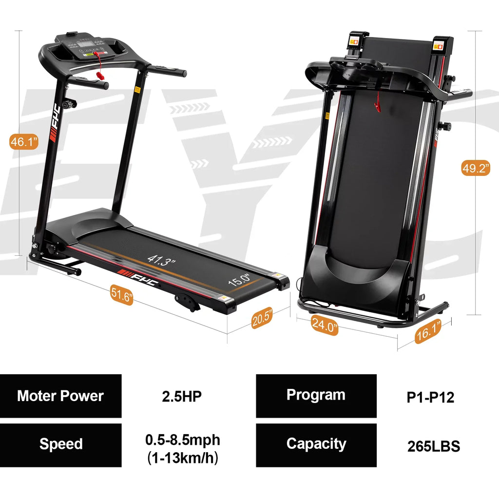 Fitness Compact with Electric Home Exercise Home FYC Walking Machine Treadmills Foldable for Incline, and Gym for Folding Jogging Bluetooth Portable Running Treadmills