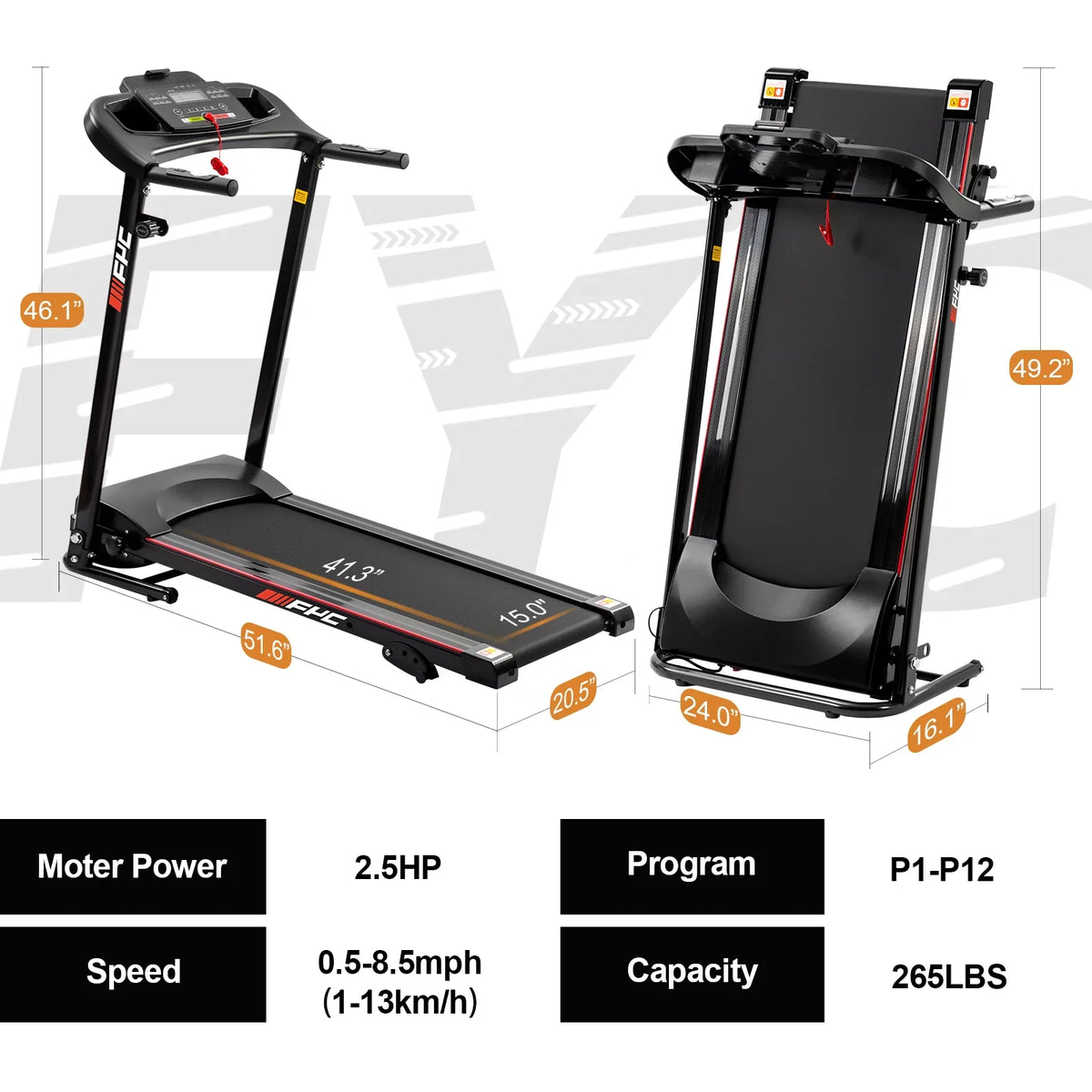 Fitness Compact with Electric Home Exercise Home FYC Walking Machine Treadmills Foldable for Incline, and Gym for Folding Jogging Bluetooth Portable Running Treadmills