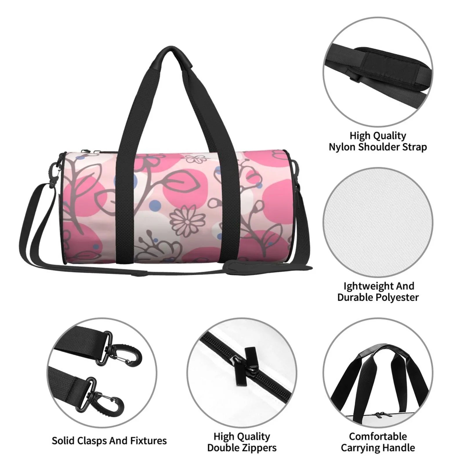 for Sports Travel Bags Stamp Floral Gym XMXT Large Flowers Bag Weekenders Tote Bag Pink Unisex Women,