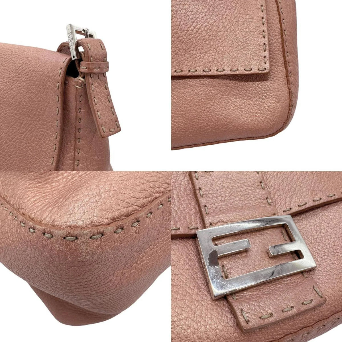 Pre-Owned Bag Leather FENDI Pink (Good) 2381-8BR102-NDU-039 Selleria Metallic z0591 Shoulder Women's