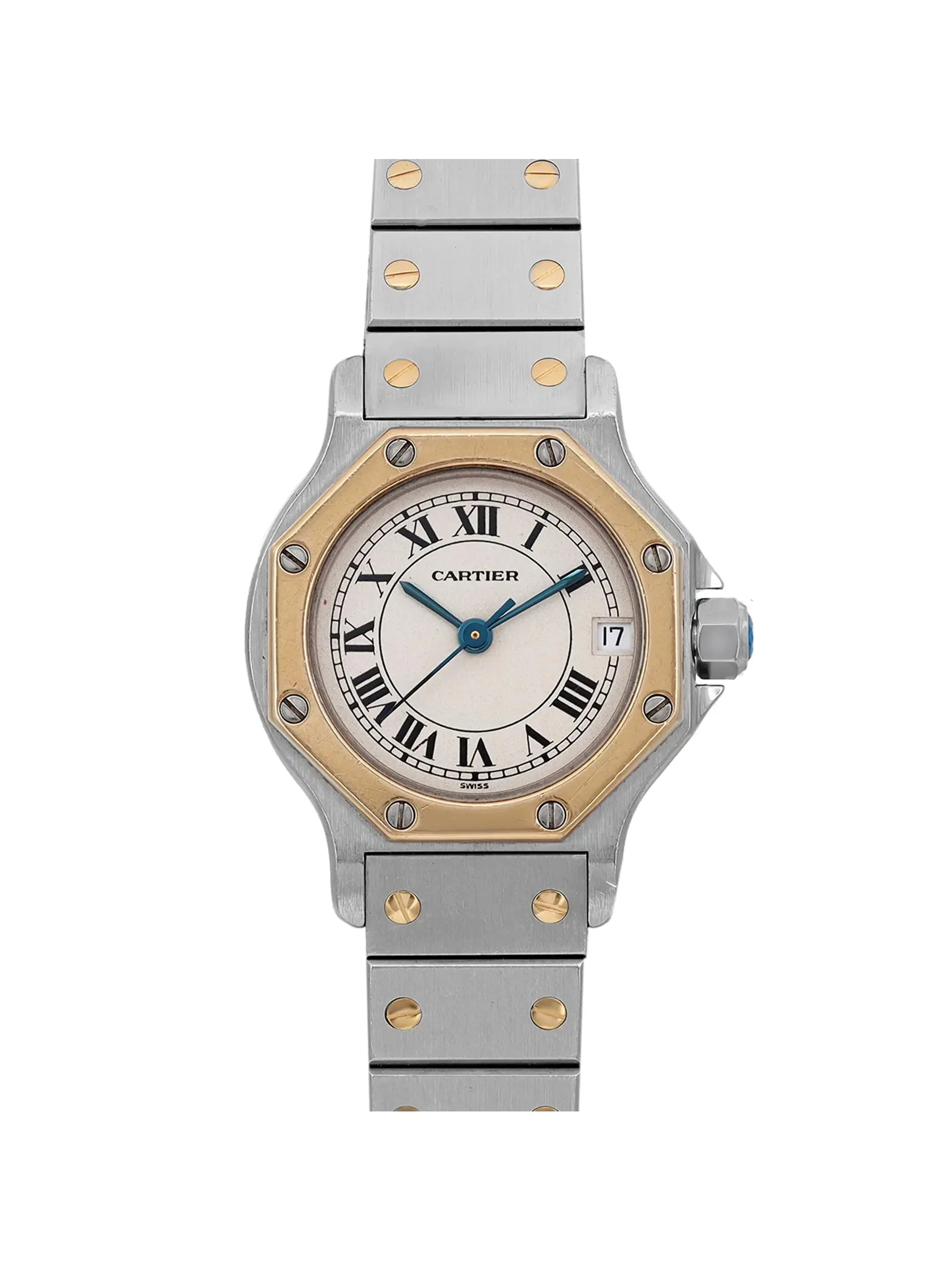 Pre-owned Santos Steel Octagon 18K Gold Watch (Good) Cream Cartier 187903 Yellow