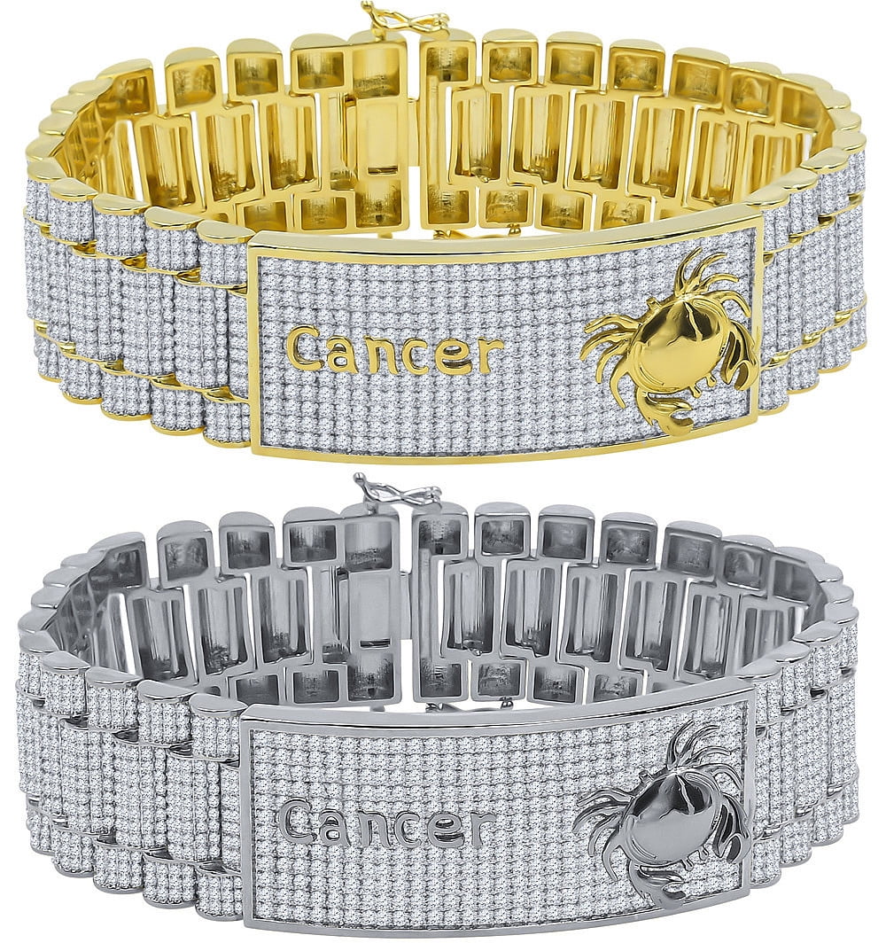 Bracelet Zodiac Gold 14K Sign Finish Simulated Astrology Crab Mens Horoscope Cancer 8.5'' Diamond