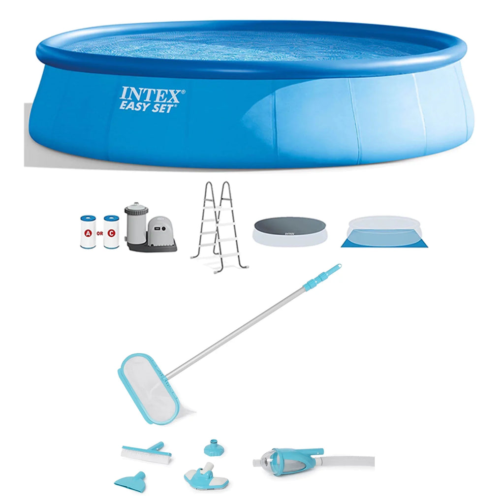 Maintenance with Inflatable Easy 18'x48" Pump, Ladder Set & Kit Intex Pool