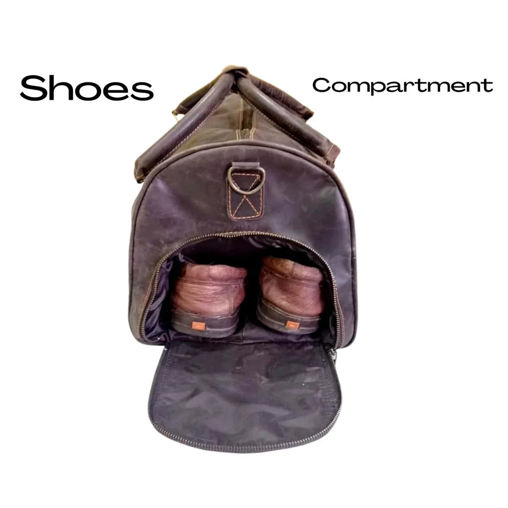 Duffle Leather Gym Travel Luggage AMERICANSTYLE Brown Cow Bag Dark Bag & Leather