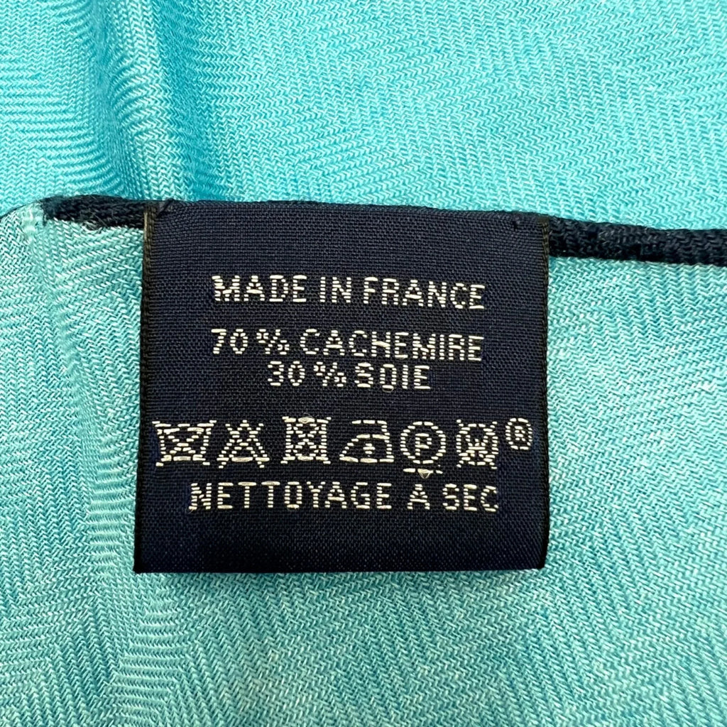 (Like Pre-Owned New) ladies cashmere scarf triangle silk Hermes blue HERMES