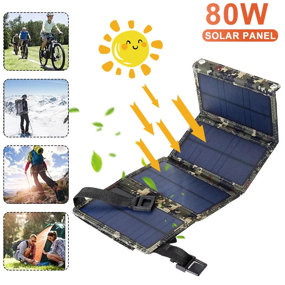 Portable Hiking Phone Battery Rechargeable USB Camping grade Foldable Panel Solar 80W Charger High OnemayshipOnemayship exterior