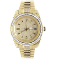 Simulated Diamond 18k Yellow Tarnish Gold Stainless 41MM Watch Free New Presidential Steel Unisex Finish