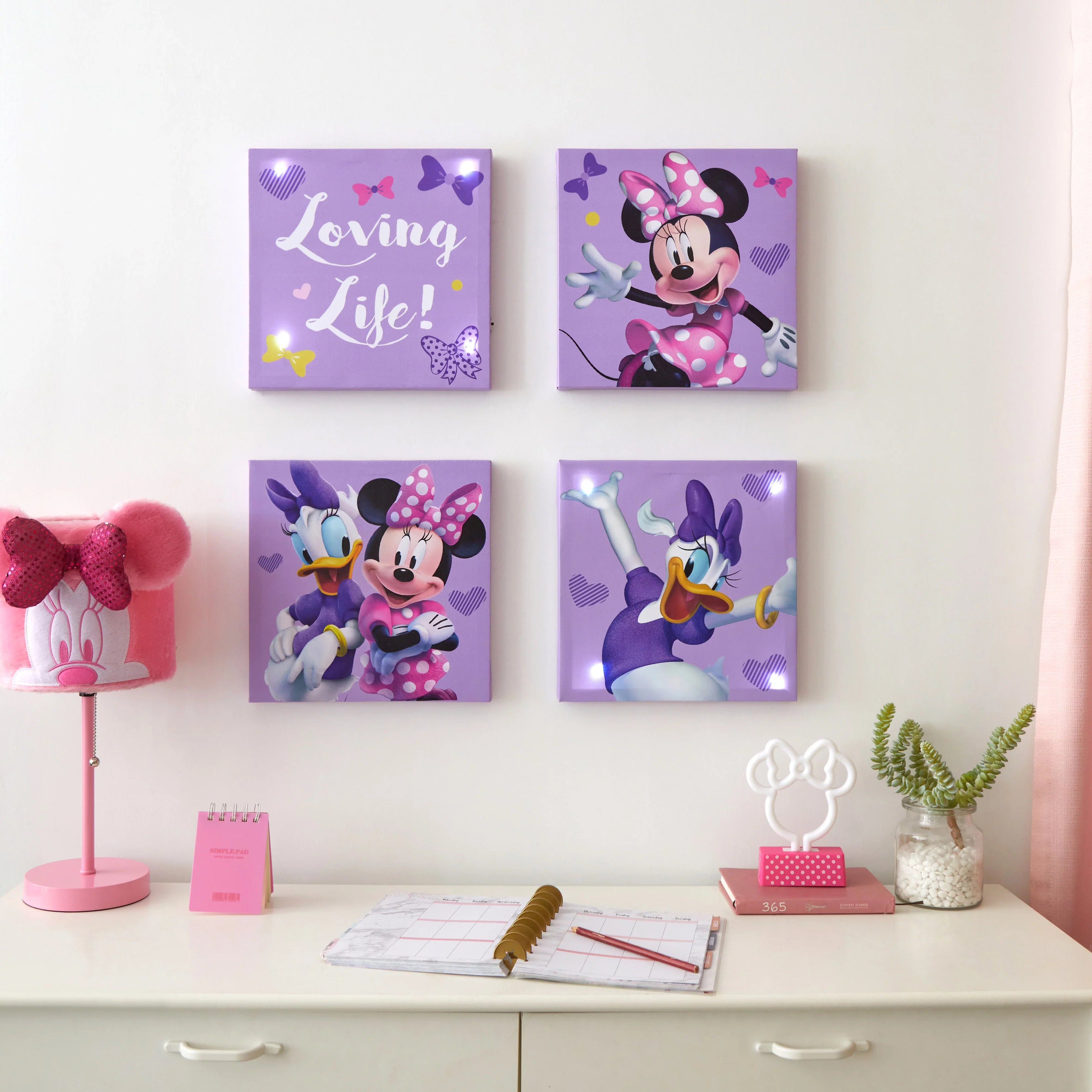 Mouse 4 Children's Wall Canvas Pink Minnie Art Pack Disney