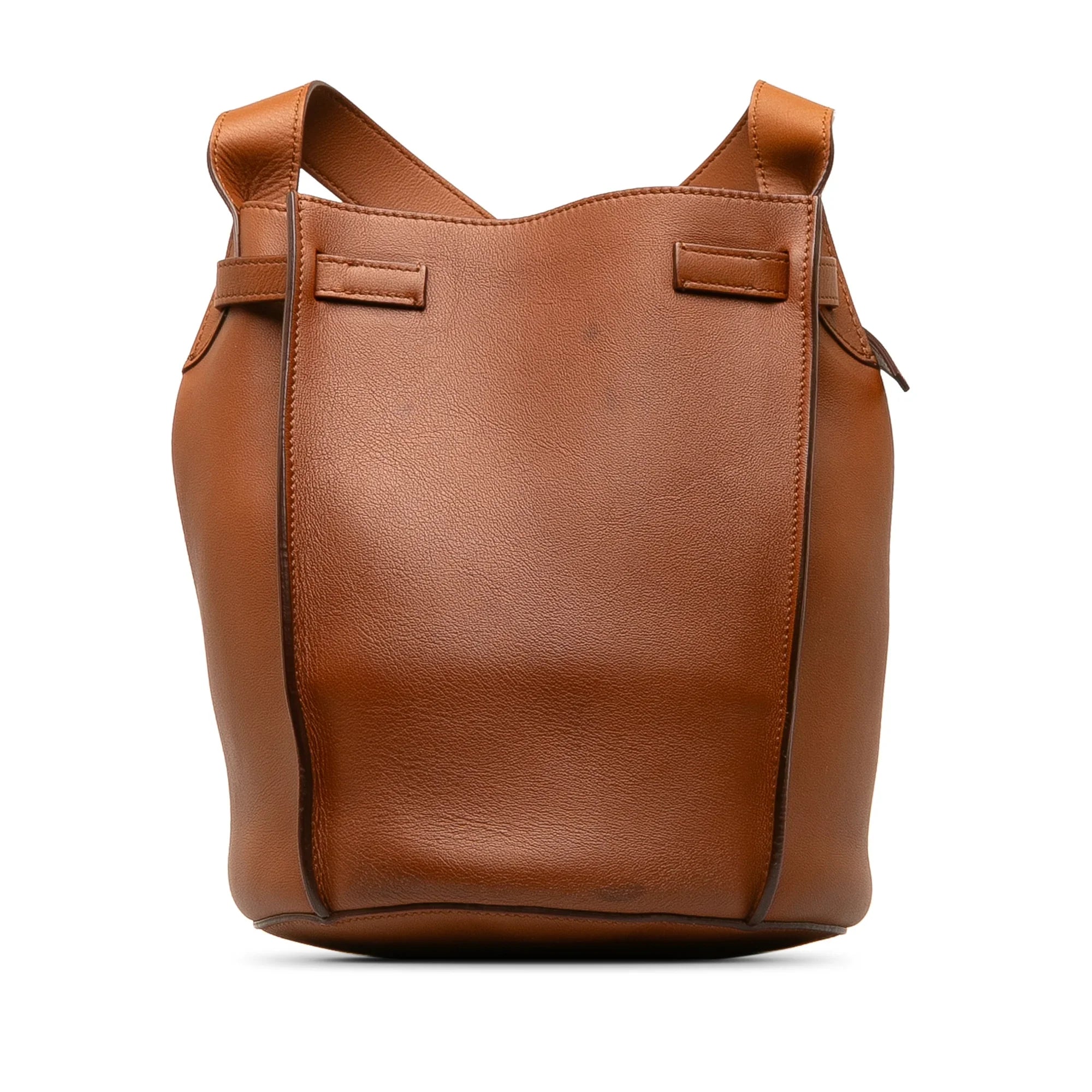 Authenticated Unisex Celine Leather Bag (Good) Calf Brown Bag Pre-Owned Bucket Bucket Big DrawstringBag